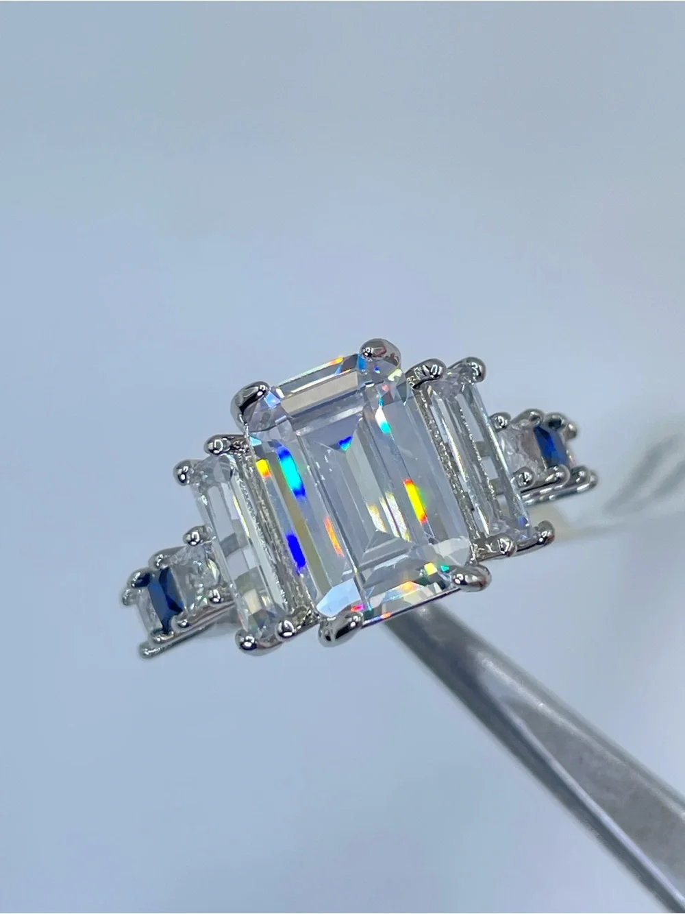 Swarovski Crystal Elements White Emerald Cut Statement Ring Size 7
